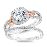 Two-Toned Split Shank Cushion-Shaped Halo Engagement Ring